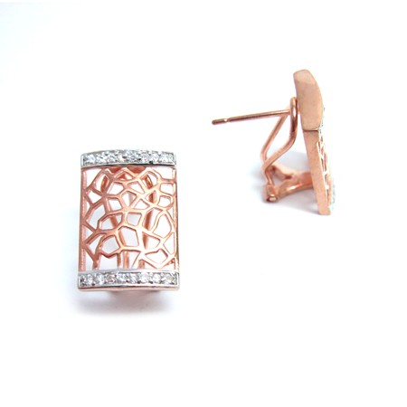Rose gold plated Rectangle Filigree with CZs - Click Image to Close